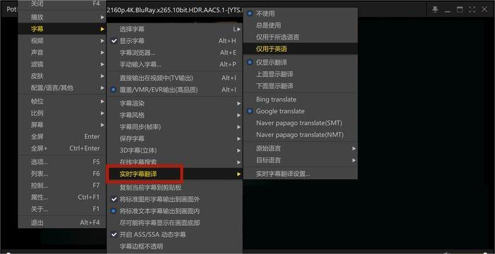 potplayer怎么在线翻译字幕_英文字幕转中文软件