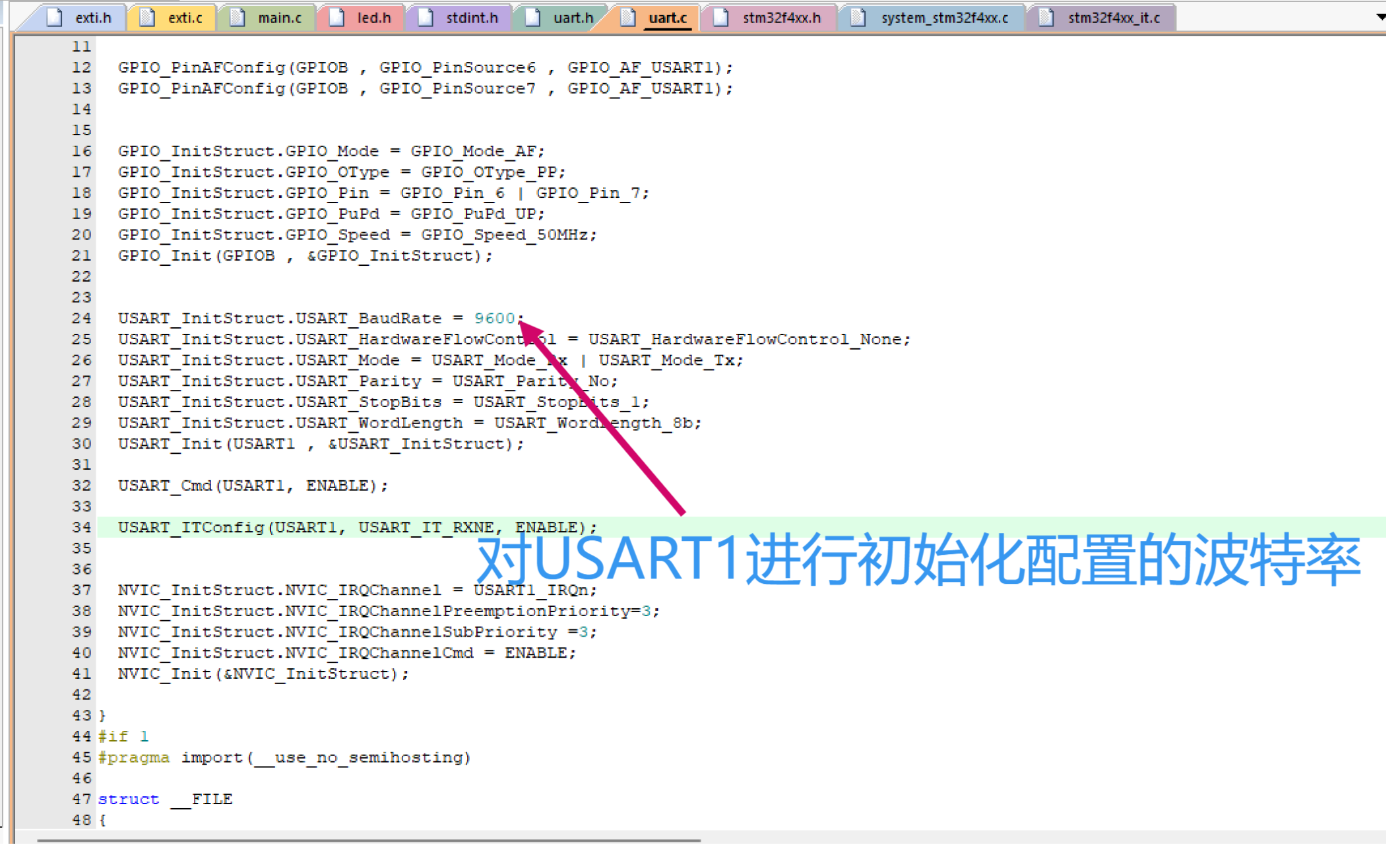 stm32f4串口输出乱码_串口调试助手显示字符是乱码