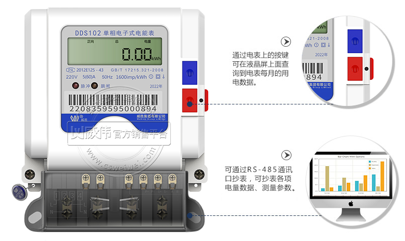 威胜DDS102-T1单相电子式电能表抄表方式