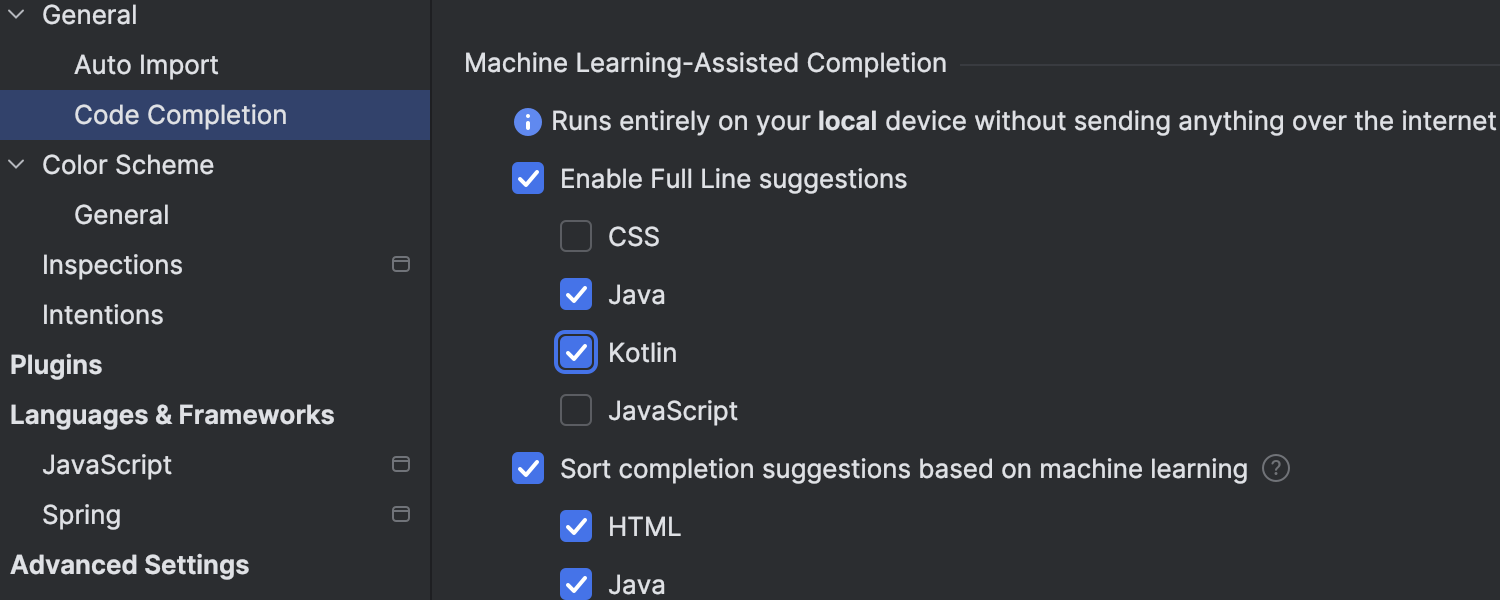 Full line code completion