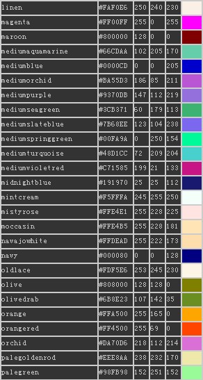 颜色代码大全_1_颜色代码对应表