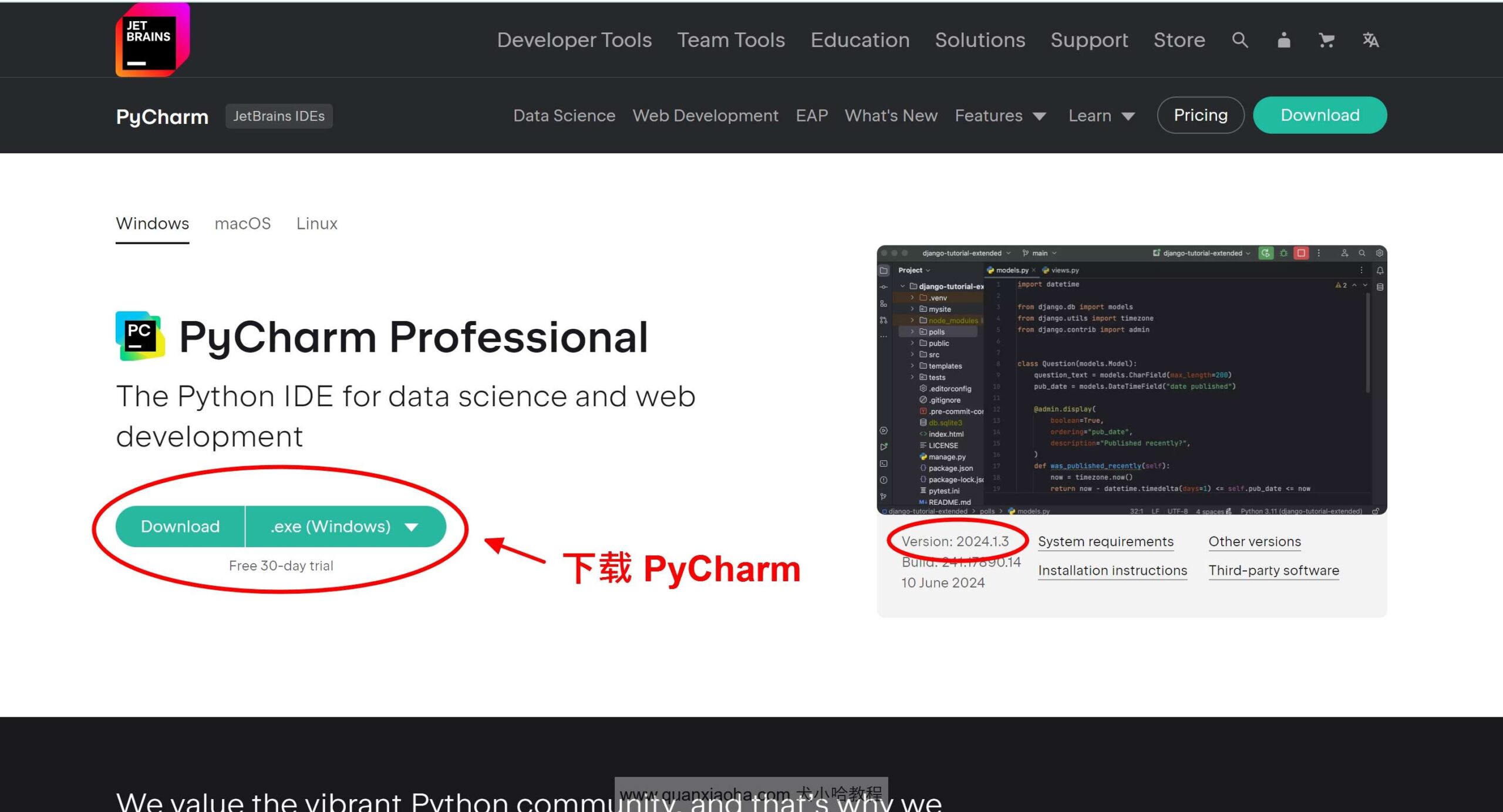 下载 Pycharm 2024.1.3 安装包