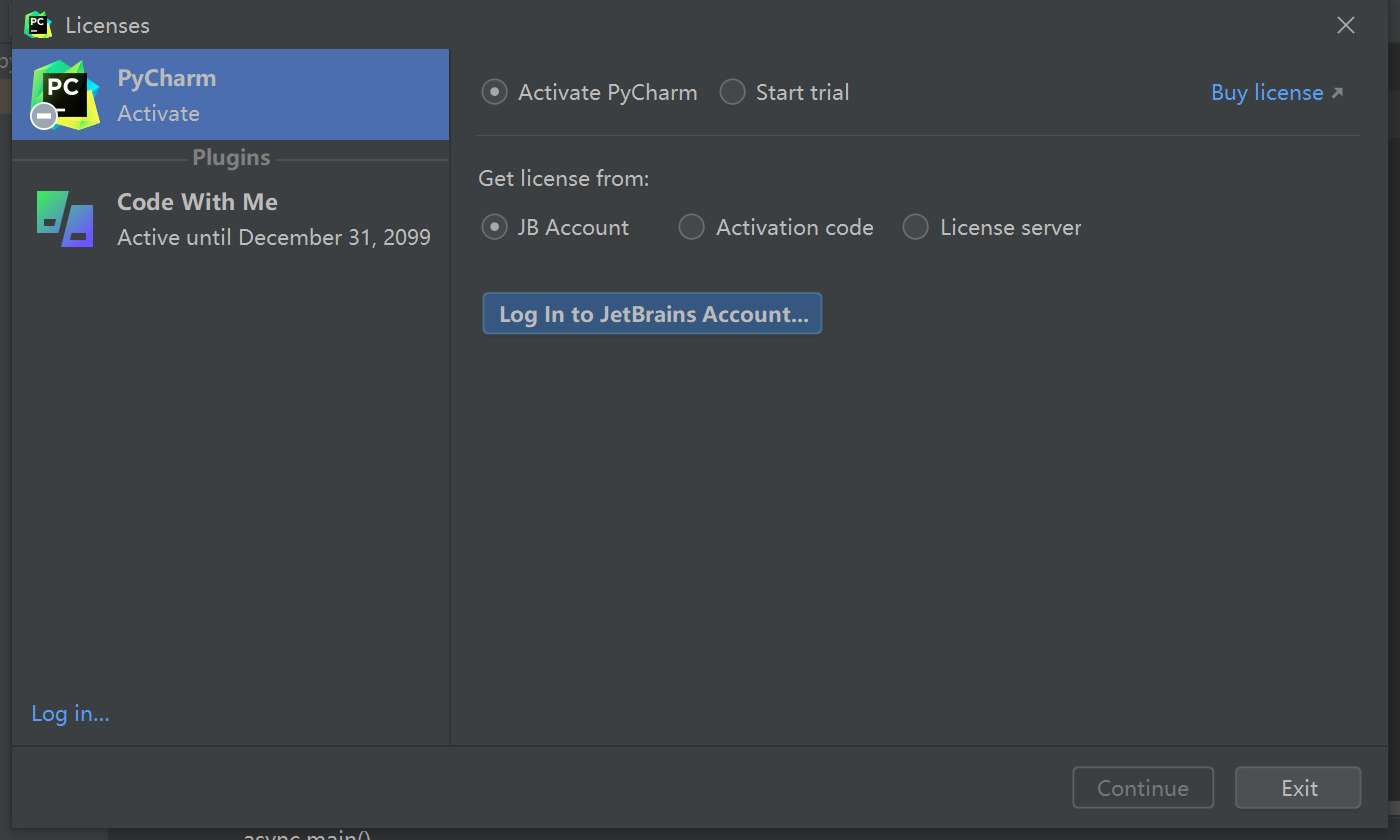Pycharm 2023.3 版本提示需要先登录 JetBrains 账户