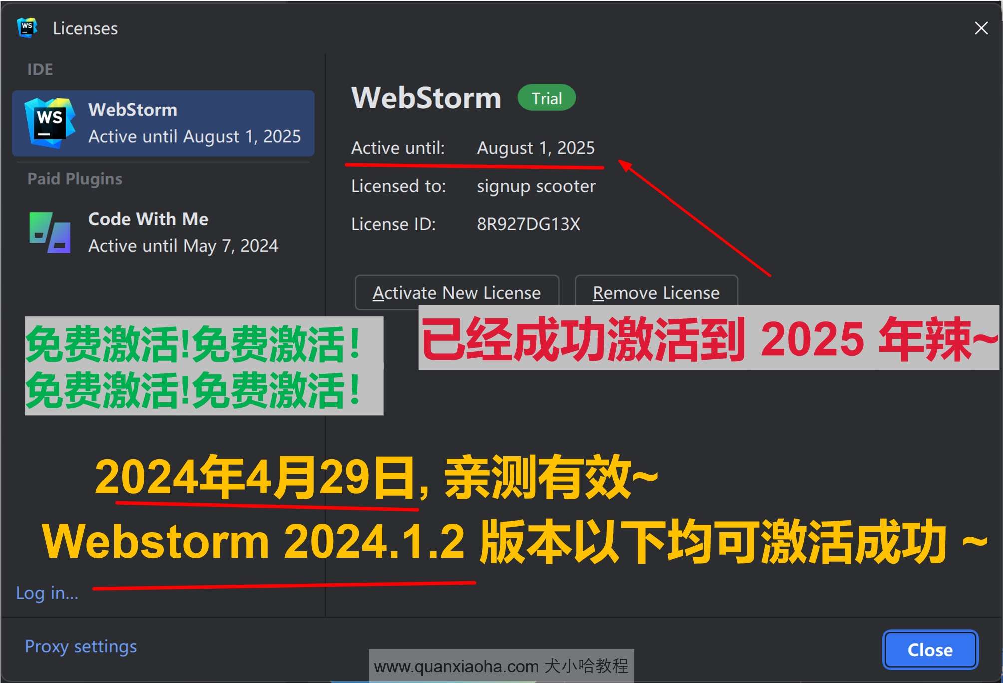 Webstorm 2024.1.2 成功激活至 2099 年截图