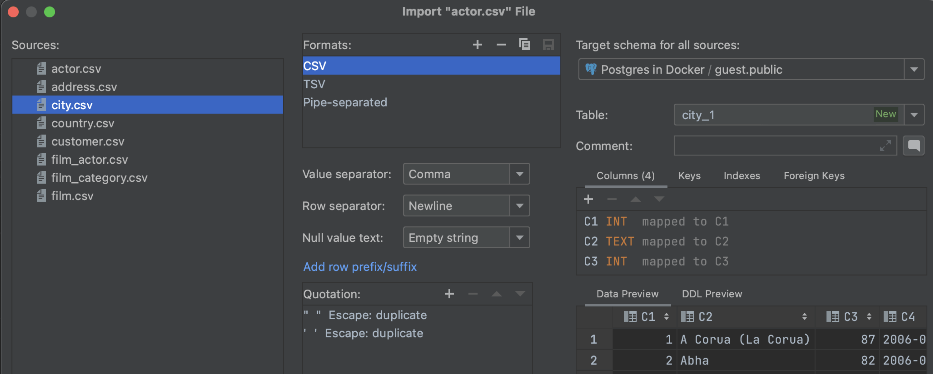 导入多个 CSV 文件的选项