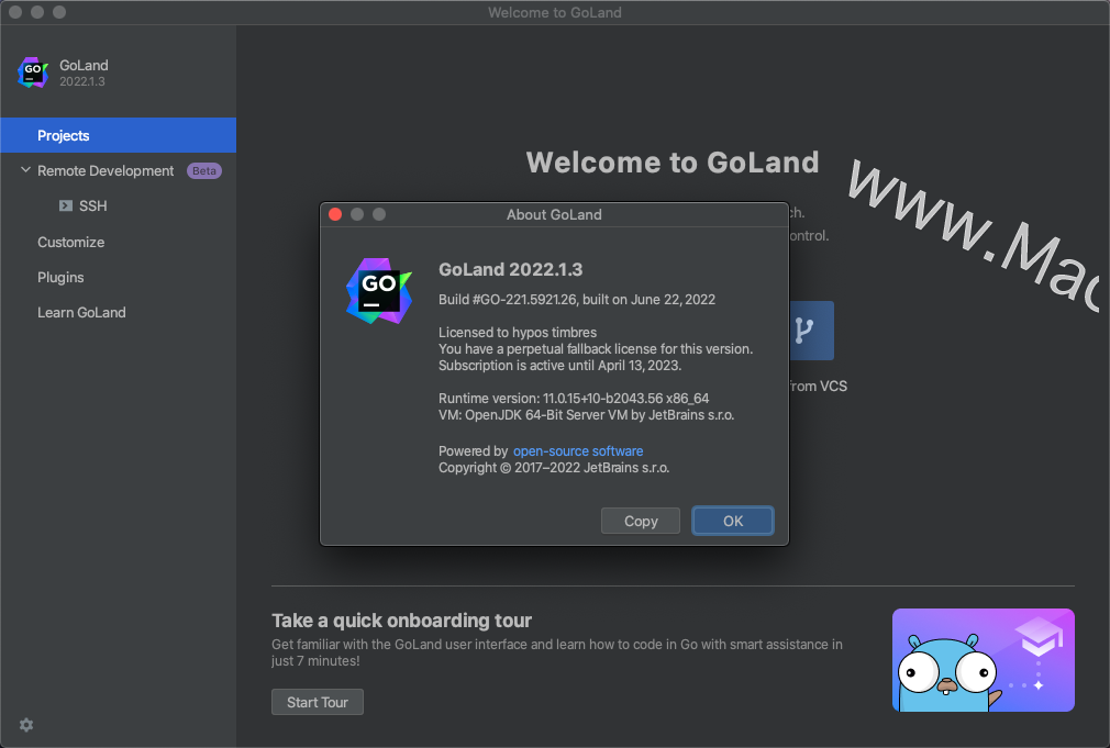 Goland激活2022.1(GoLand 2022 for Mac(Go语言商用IDE)永久激活版 v2022.1.3中文版)