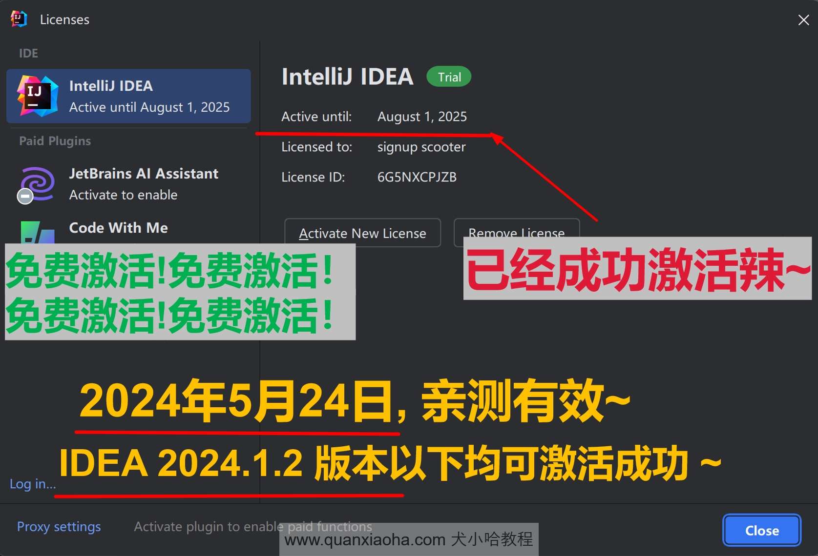 IDEA 2024.1.2 成功激活成功教程激活截图