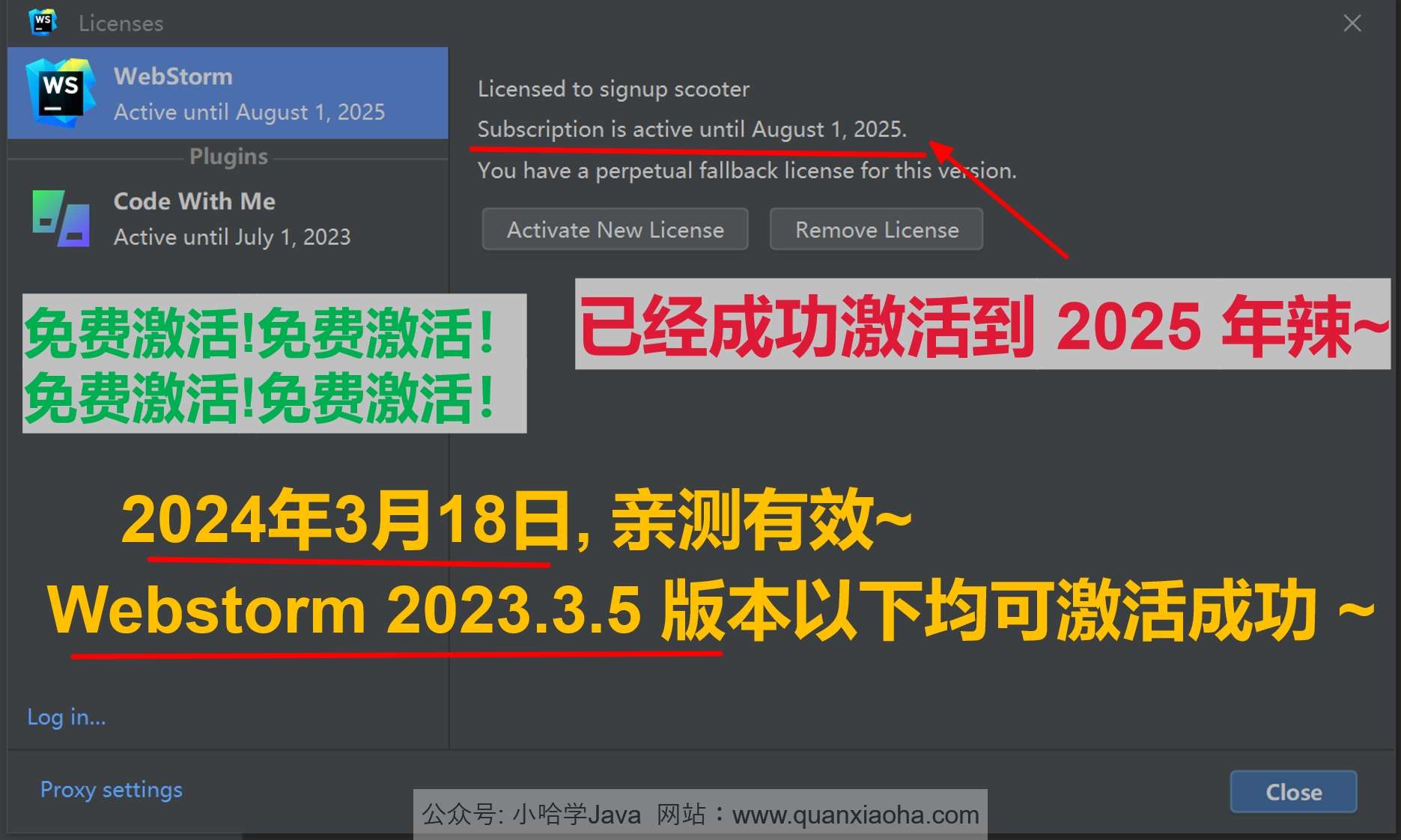 Webstorm 2023.3.5 成功激活至2099年截图