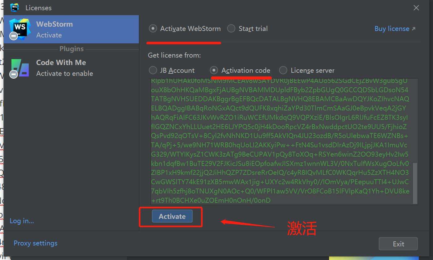 填入 Webstorm 2023.1 激活码