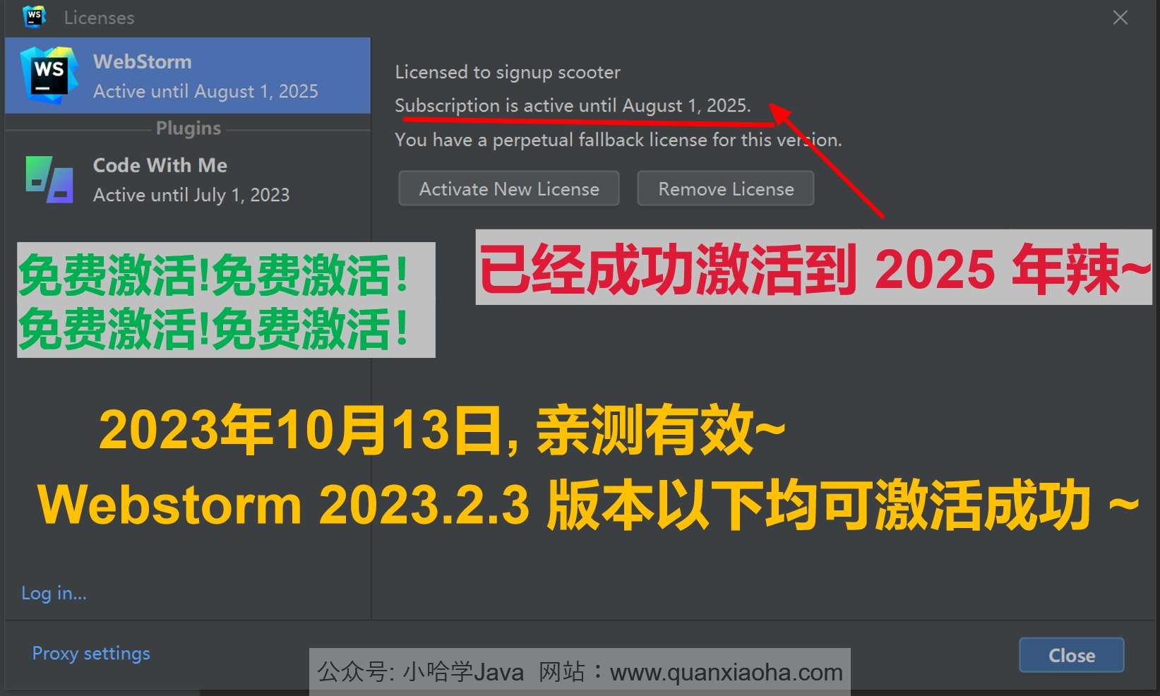 Webstorm 2023.2.3 成功激活至2099年截图