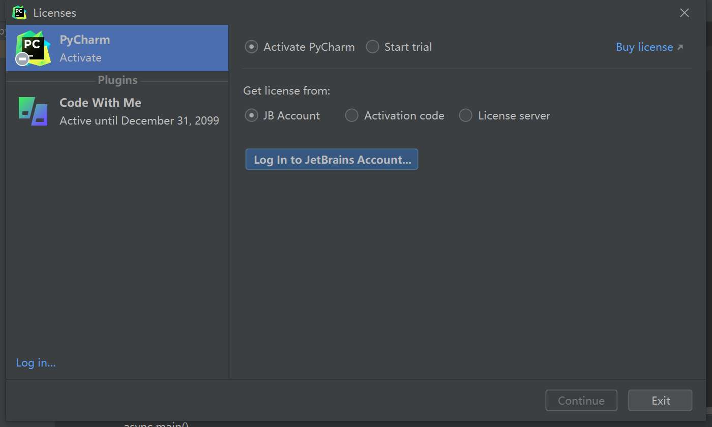 Pycharm 2023.2.5 版本提示需要先登录 JetBrains 账户