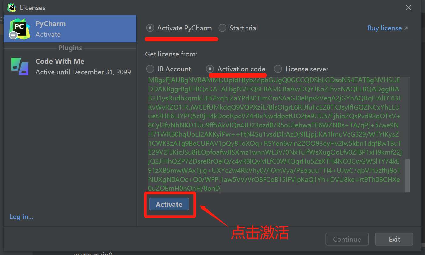 填入 Pycharm 2022.2.3 激活码