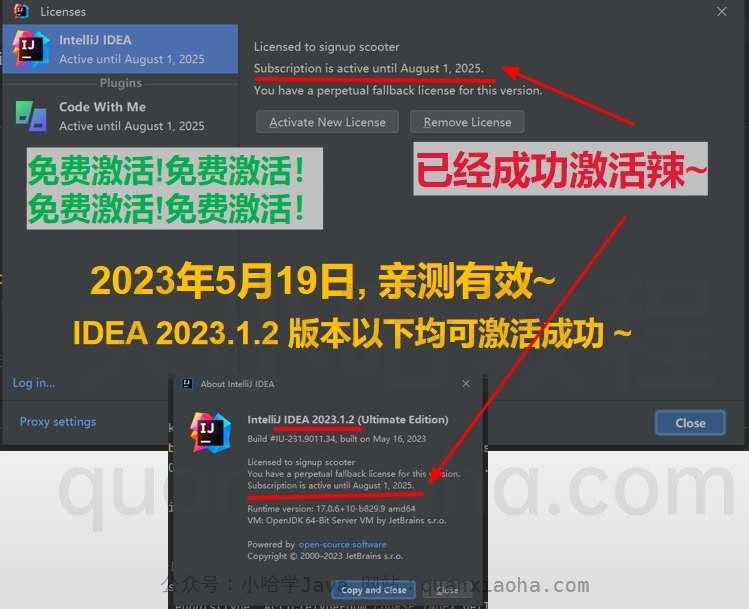 IDEA 2023.1.2 成功激活成功教程激活截图