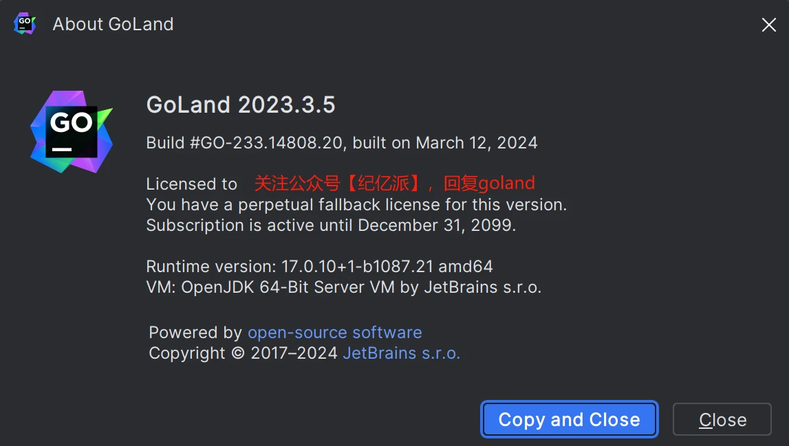 Goland2024.1.5激活码(GoLand 2023.3.5最新版免费激活激活成功教程安装教程（附激活工具+激活码）-持续更新永久维护)